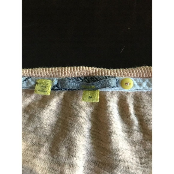 Anthropologie Little Yellow Button Peach and Grey Striped T-Shirt - Picture 3 of 7